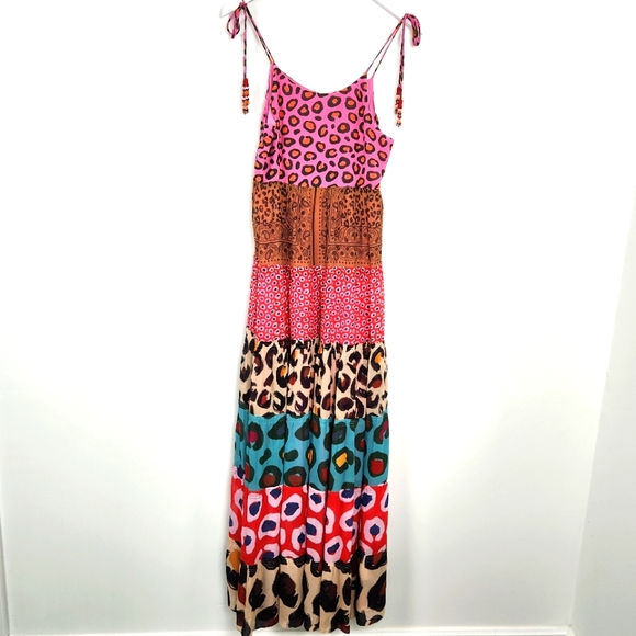 FARM Rio Dresses & Skirts - FARM Rio Boho Multicolor Tiered Beaded Shoulder Strap Maxi Dress Size S